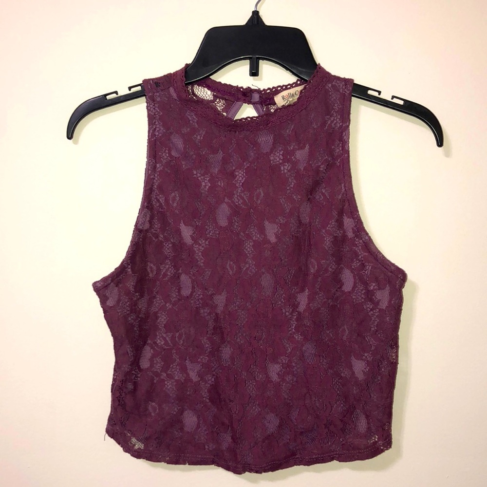 Purple Lace High Neck Tank Top, Size: M